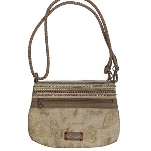 Sakroots Convertible Crossbody Shoulder Purse Tan Floral Boho Leather Strap